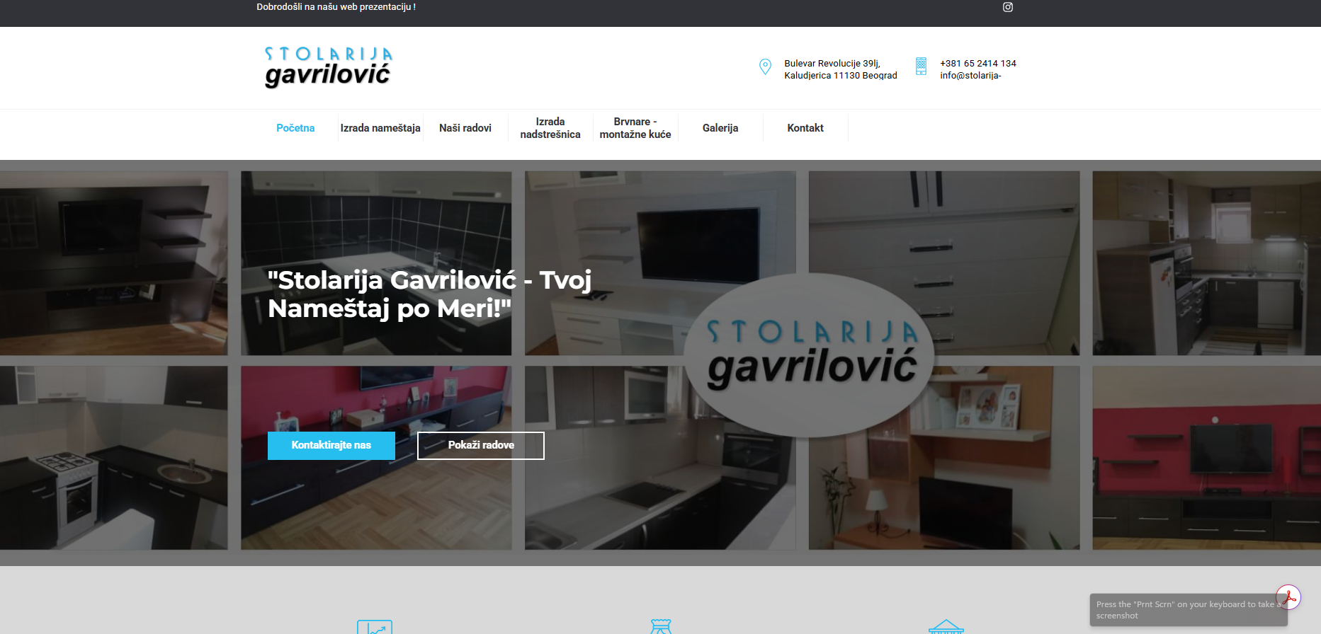 Snimak ekrana sajta Stolarija Gavrilović