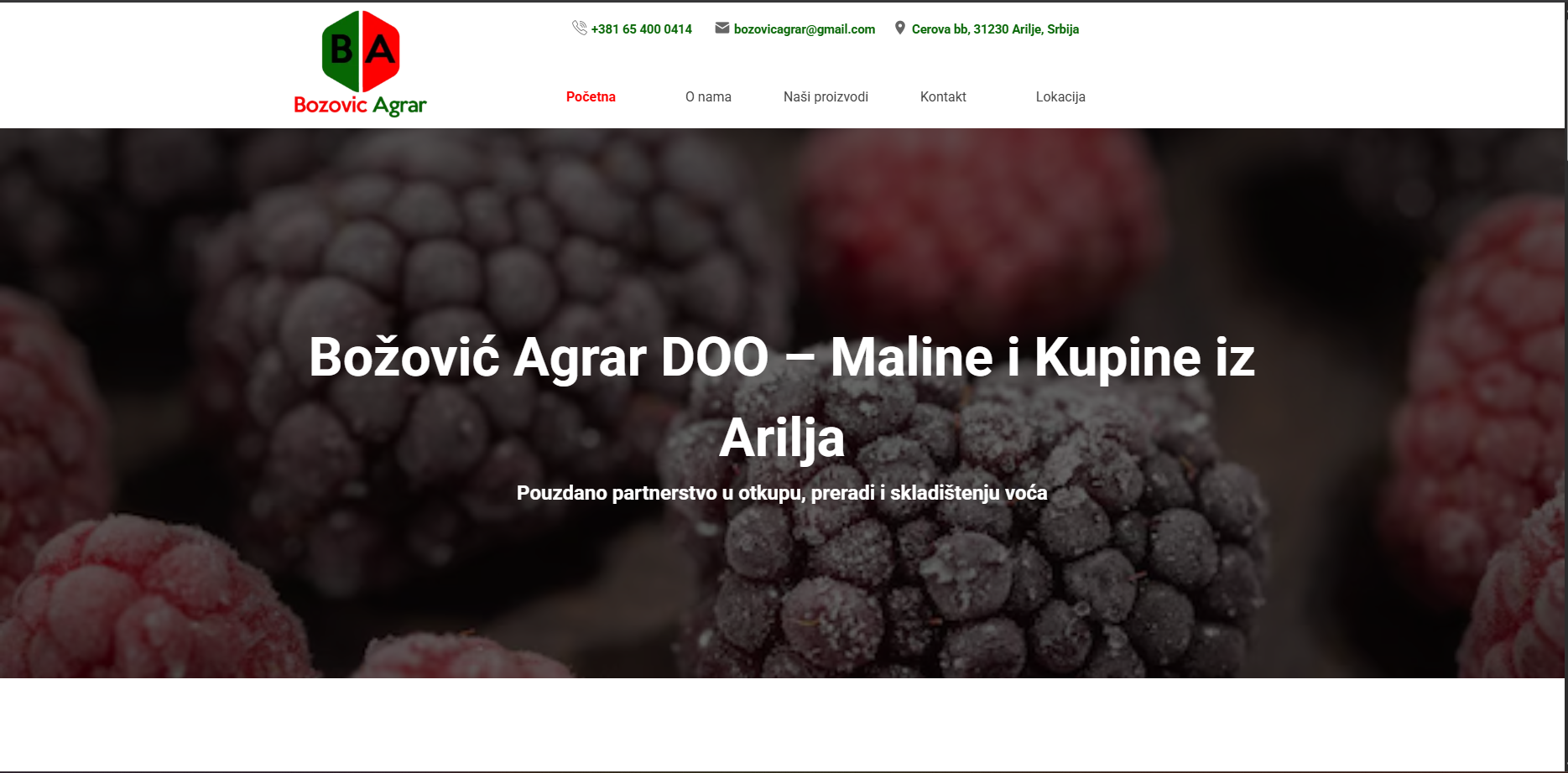 Snimak ekrana sajta Božović Agrar DOO