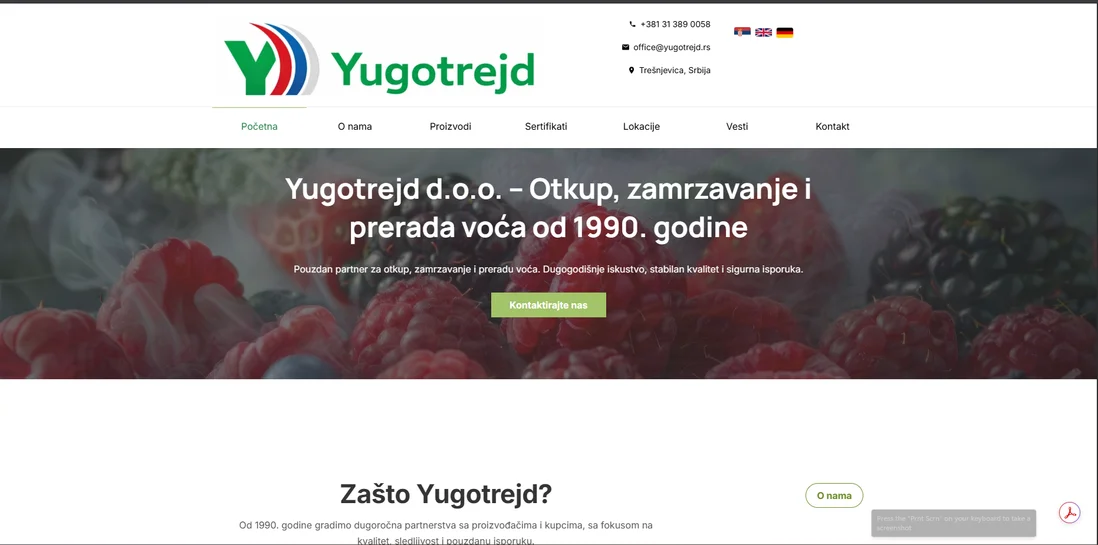 Snimak ekrana sajta Jugotrejd