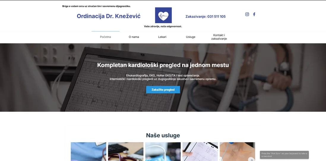 Snimak ekrana sajta Ordinacija Knežević