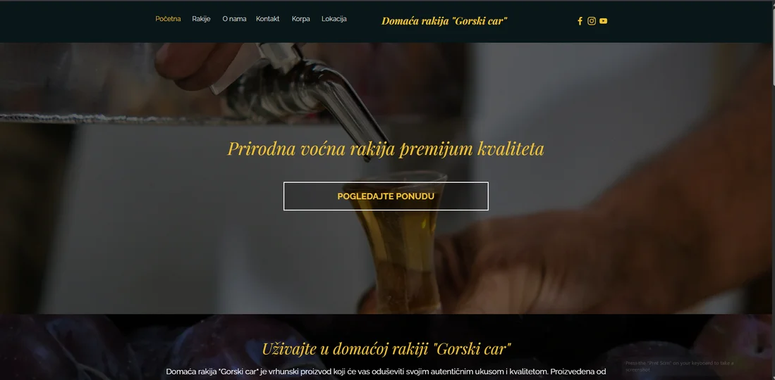 Snimak ekrana sajta Domaća rakija Gorski car