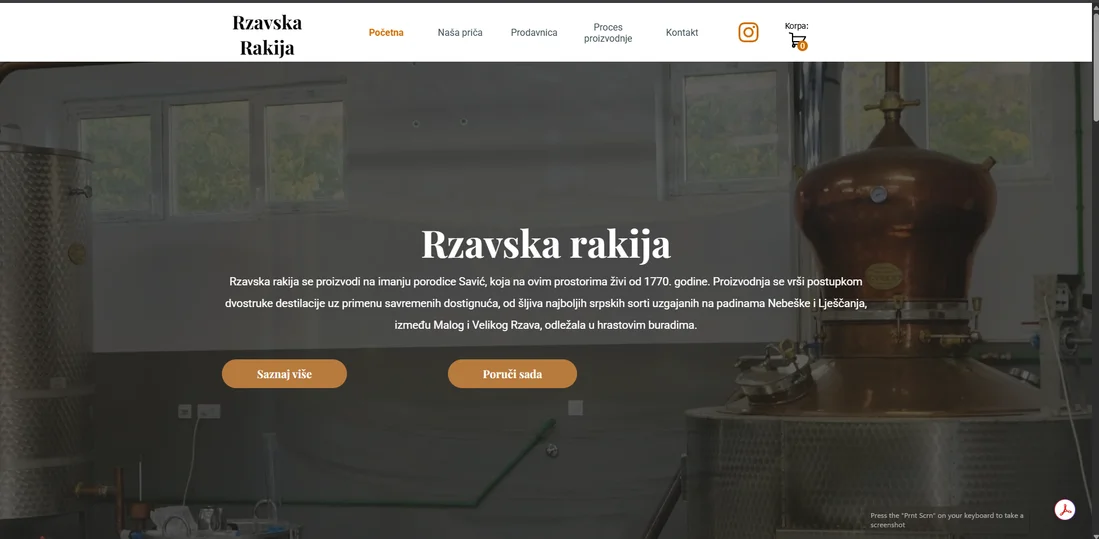 Snimak ekrana sajta Rzavska rakija